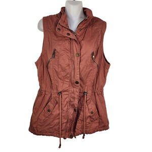 Snobbish Collection Womens Utility Vest Small Full Zip Cinched Tie Waist Rust